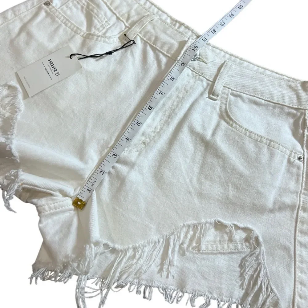 Forever 21 White Distressed high waist cut off Jean Shorts Size 27